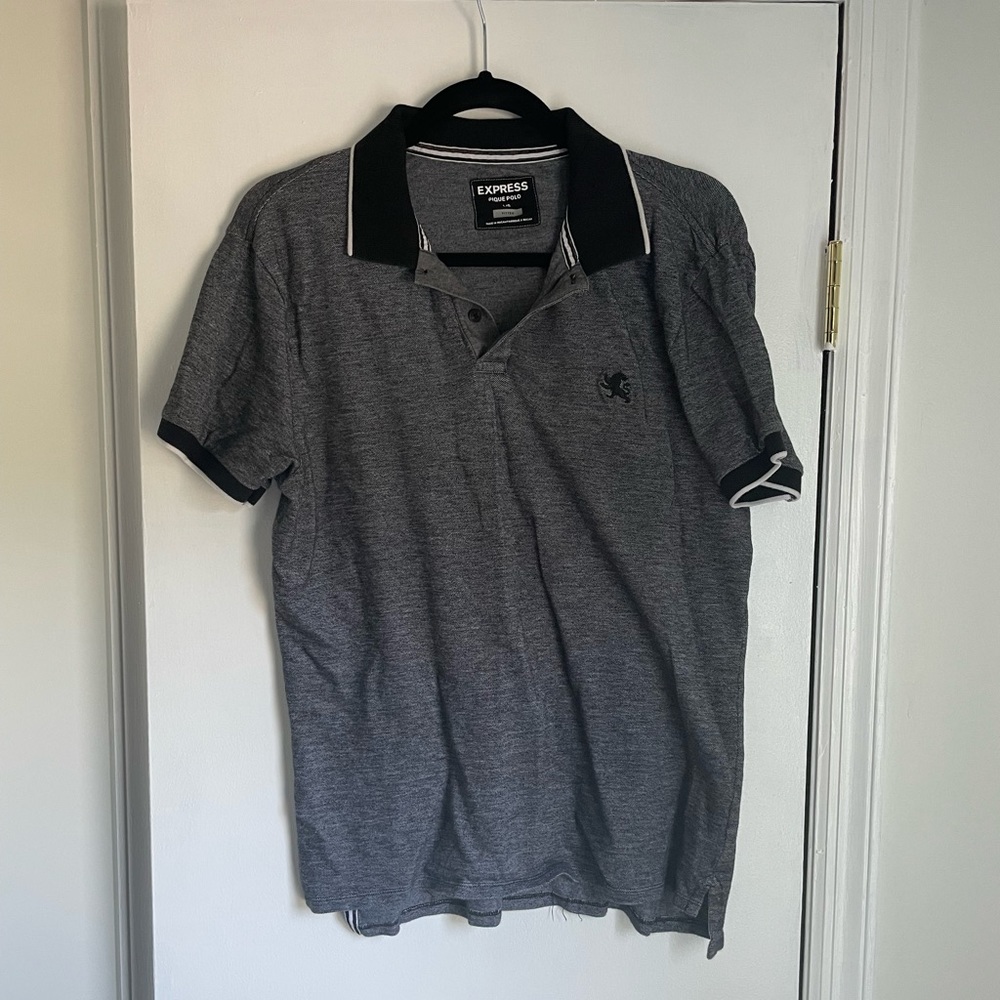 Express Men’s Gray Fitted Pique Polo